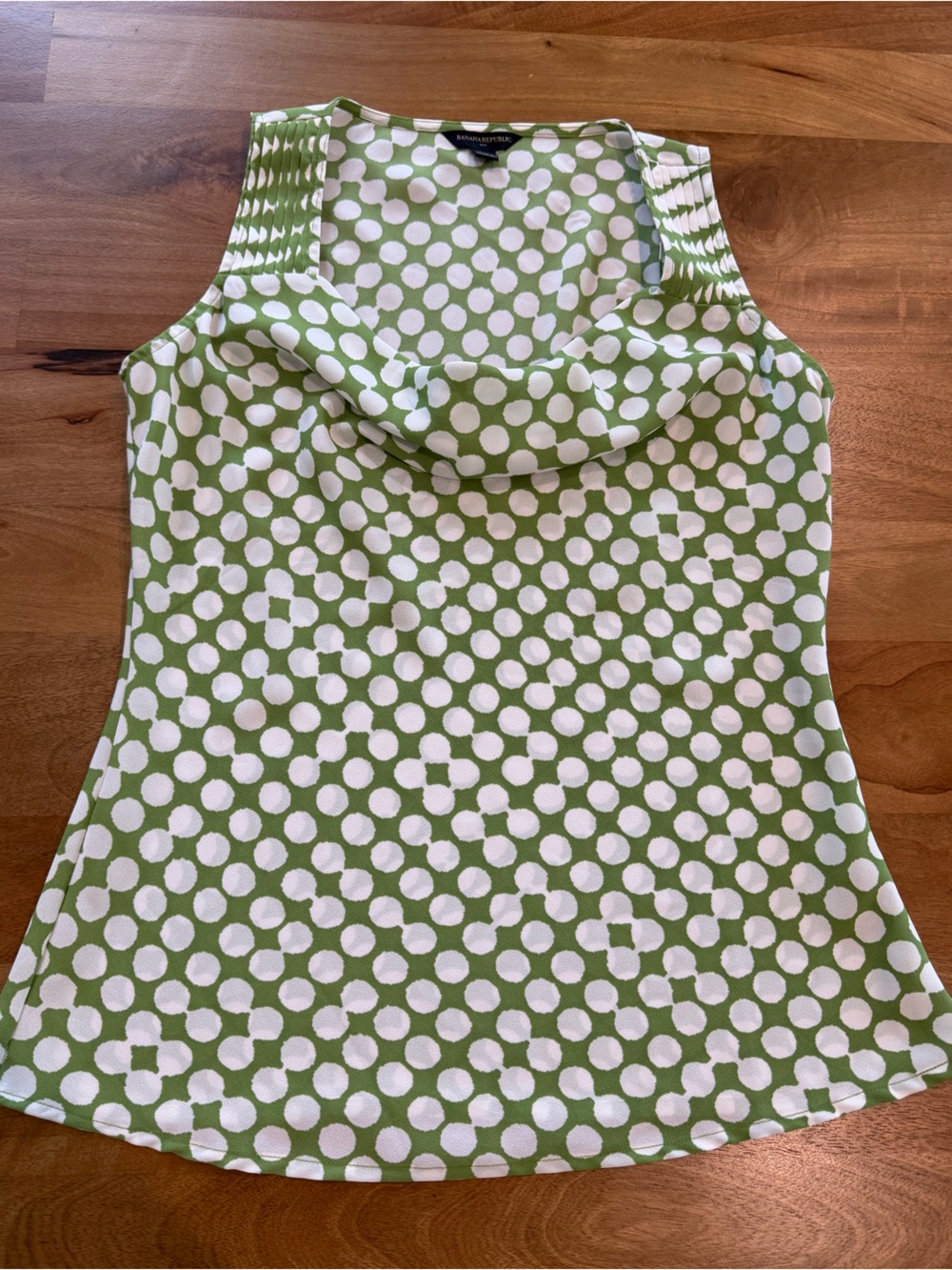 Banana Republic Green and White Polka Dot Sleeveless Drape Neck Blouse Size S